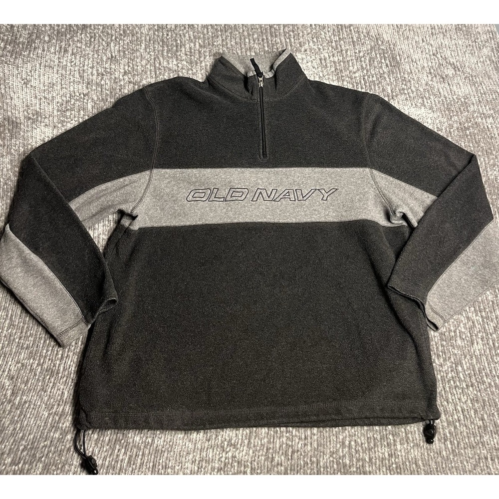 Vintage Y2K Old Navy Fleece Half Zip Long Sleeve Pull Over Size L Gray & Black